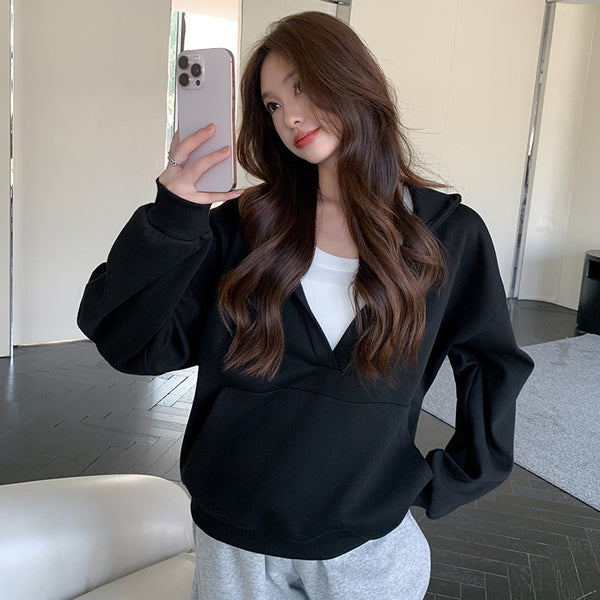 Women's V-neck Hoodie Coat